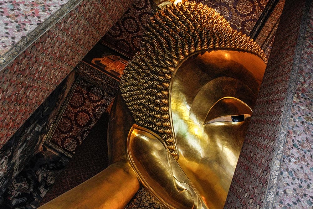 Head of reclining Buddha in Bangkok