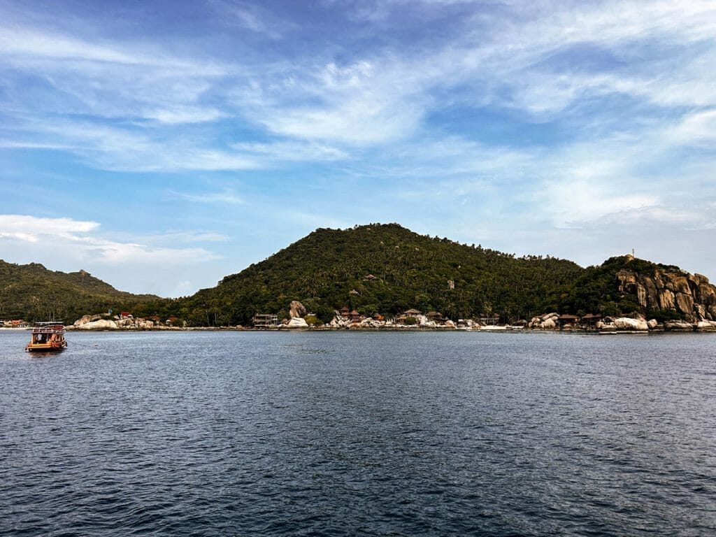 view of Koh Tao and boats from the water